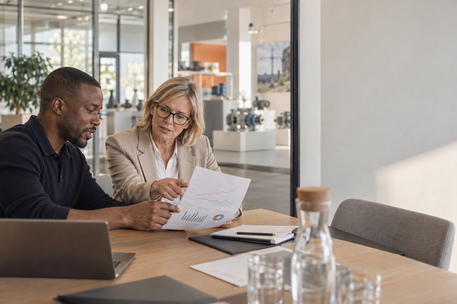 An agency consultant walks a client's managing director through the monthly report